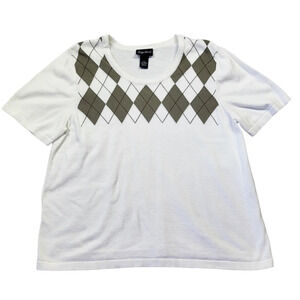 Maggie Barnes Preppy Tenniscore Argyle Sweater Top‎